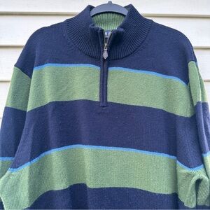 BROOKS BROTHERS Mens Zip Neck Jumper Sweater XXL Green Striped Lambswool